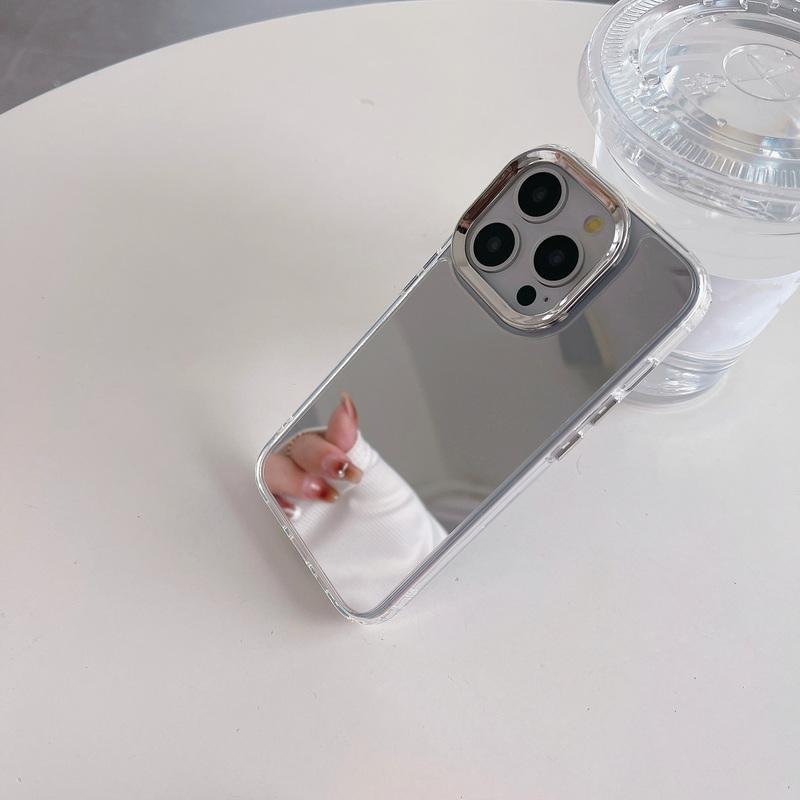 Luxusní lesklý kryt s make-upem a zrcátkem pro iPhone 15 Plus 14 Pro Max 13 Pro 12 11 Ochrana objektivu, nárazuvzdorný, tenký, průhledný, měkký TPU kryt