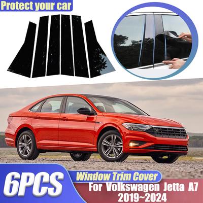For VW Volkswagen Jetta A7 Accessories GLI ~2024 6PCS Window Trim Covers B C Pillar Center Column Stickers Accessories