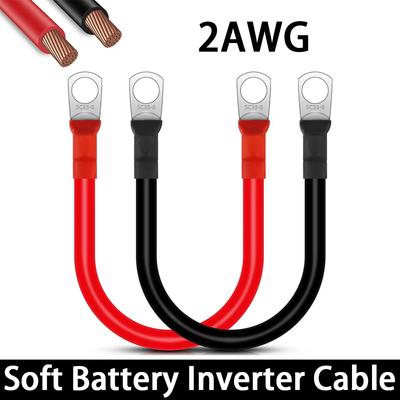 Soft Silicone Battery Cable Set 2AWG 2Tin-plated Copper Connection Wire Waterproof Flexible for Car/Inverter/UPS