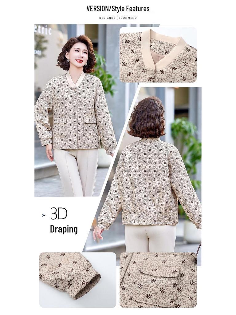 Spring Fashion Print Jacket for Middle-Aged Women 2025 - Trendy, Loose-Fit Design