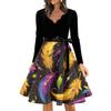 Women's Casual Fashion V Neck Long Sleeve Printed Vintage Long Dress