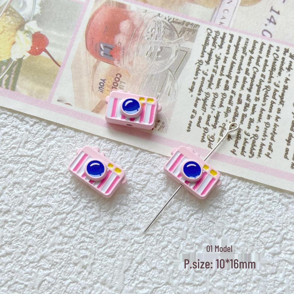 Pink White Bunny Bear Camera Cat Alloy Beaded Charm Bracelet/Necklace Accessories