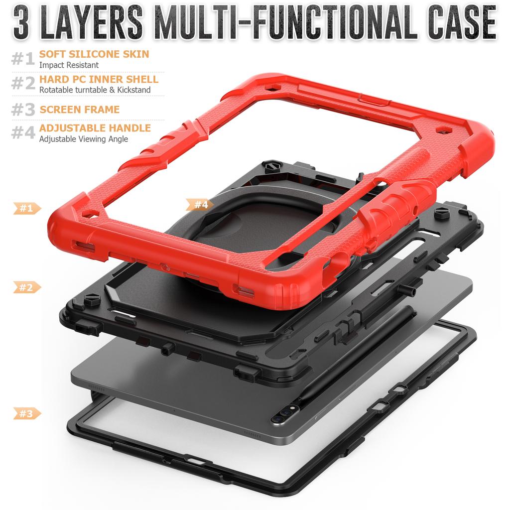 Stand Armor Case Universal For Galaxy Tab S8 S7 11" SM-X700 706 SM-T870 T875 T876 With Rotating Handle Grip Cover Shoulder Strap