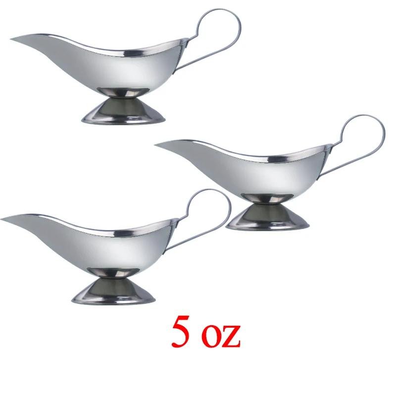 1 Pcs 3 5 8 Oz Silver Gravy Boats Beefsteak Gravy Sauce Boat Container Plate Tableware-in Gravy Boats for Home