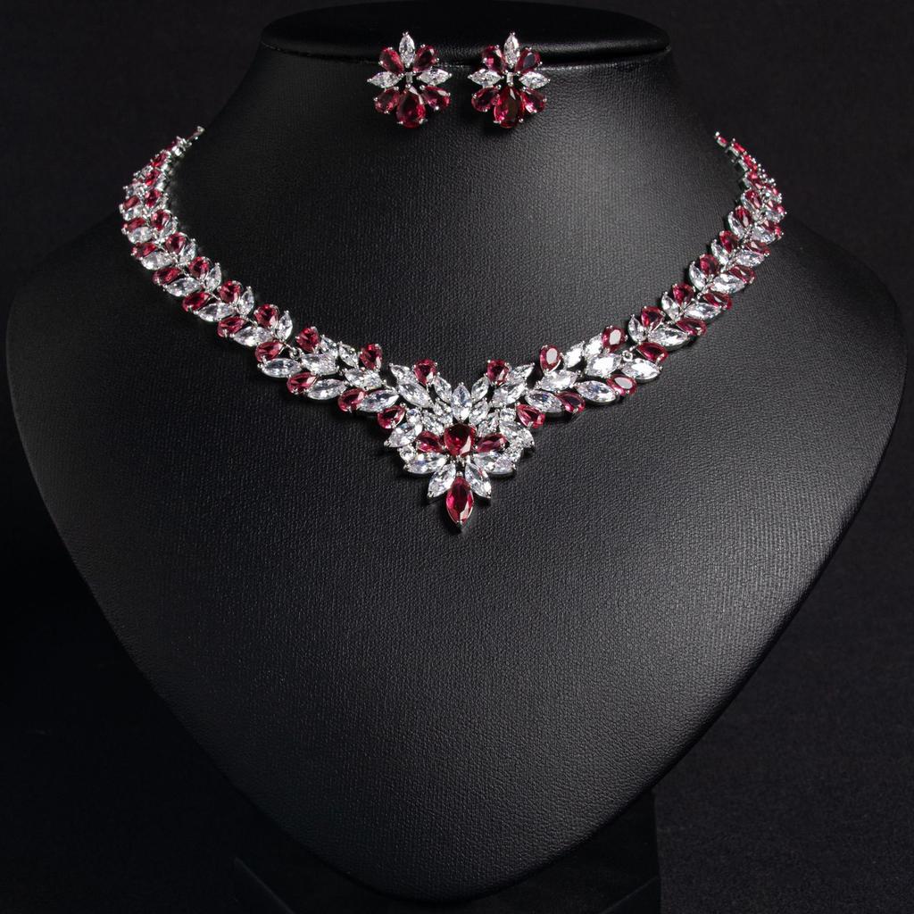 Flower Bridal Jewelry Set Necklace Ice Flower Earrings Zircon Jewelry Set