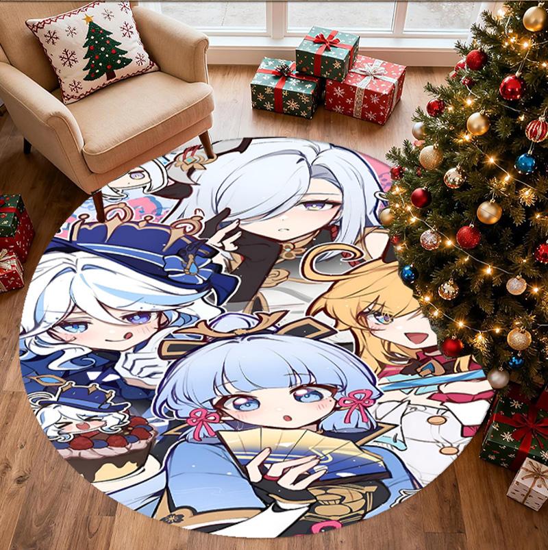 Genshin Impact Muster Runder Teppich, Innen-/Außenmatte, für Picknick, Spielzimmer, Schlafzimmer, Büro, Wohnzimmer, Heimdeko Teppich, Geburtstagsgeschenk