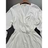 Yanzijia Autumn New Style White V-neck Simplicity Wind Relaxation Sense Diligent Wind Big Swing Chiffon Dress