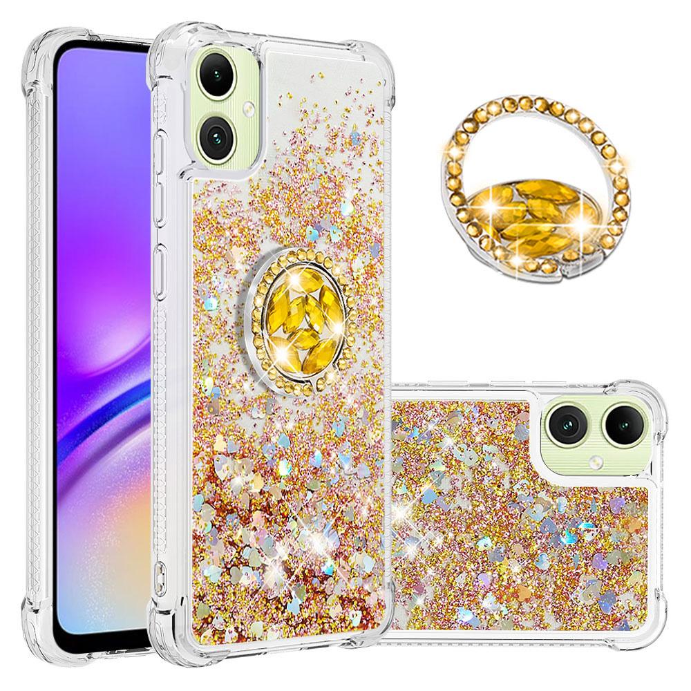 

For Samsung Galaxy A06 4G TPU Case with Kickstand Quicksand Shockproof Cover Gold/Hearts