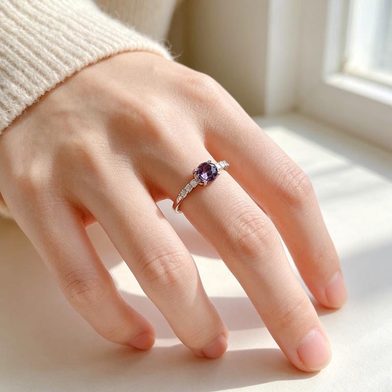 Elegant Purple Diamond Open Ring - European & American Fashion