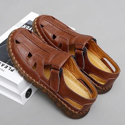 Fashion Handmade Leather Casual Shoes for Men Classic Mens Sandals Summer Outdoor Walking Male Sneakers Breathable Man Hollow Out Flats