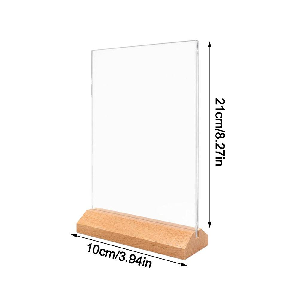 Doppelseitiger Acryl-Schildhalter Holzsockel Tischaufsteller Restaurant-Menühalter
