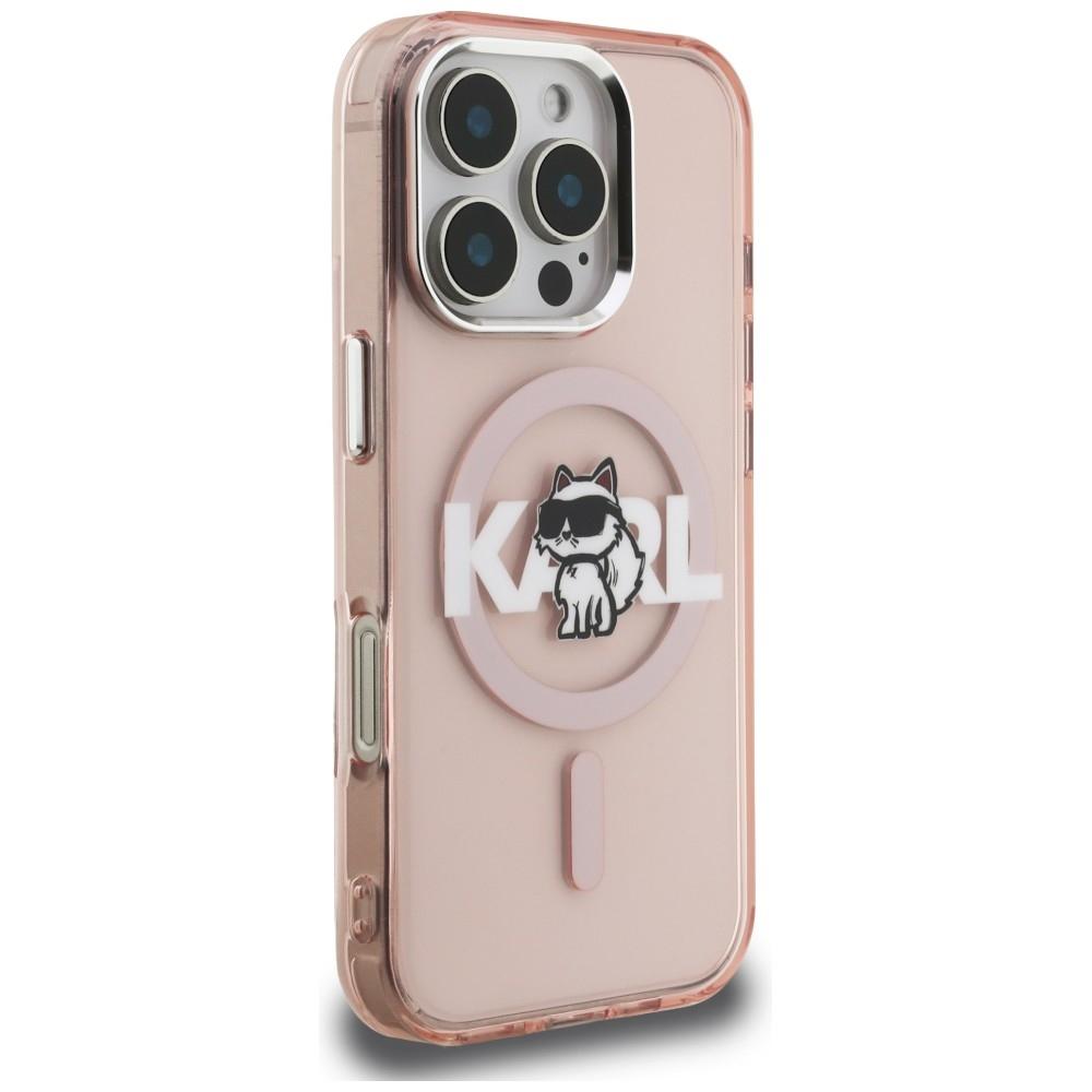Karl Lagerfeld IML Choupette Sketch Logo MagSafe Case for iPhone 16 Pro Max Pink