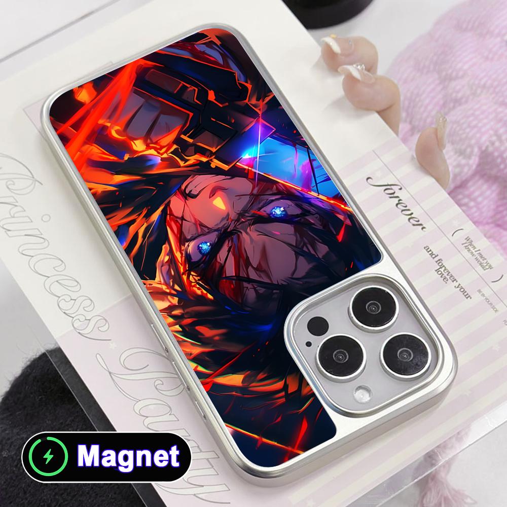 Custodia Cellulare Magsafe Placcata Argento AOT Eren Yeager per iPhone 17 16 15 14 13 12 11 Air Pro Max Plus Copertura Colorata