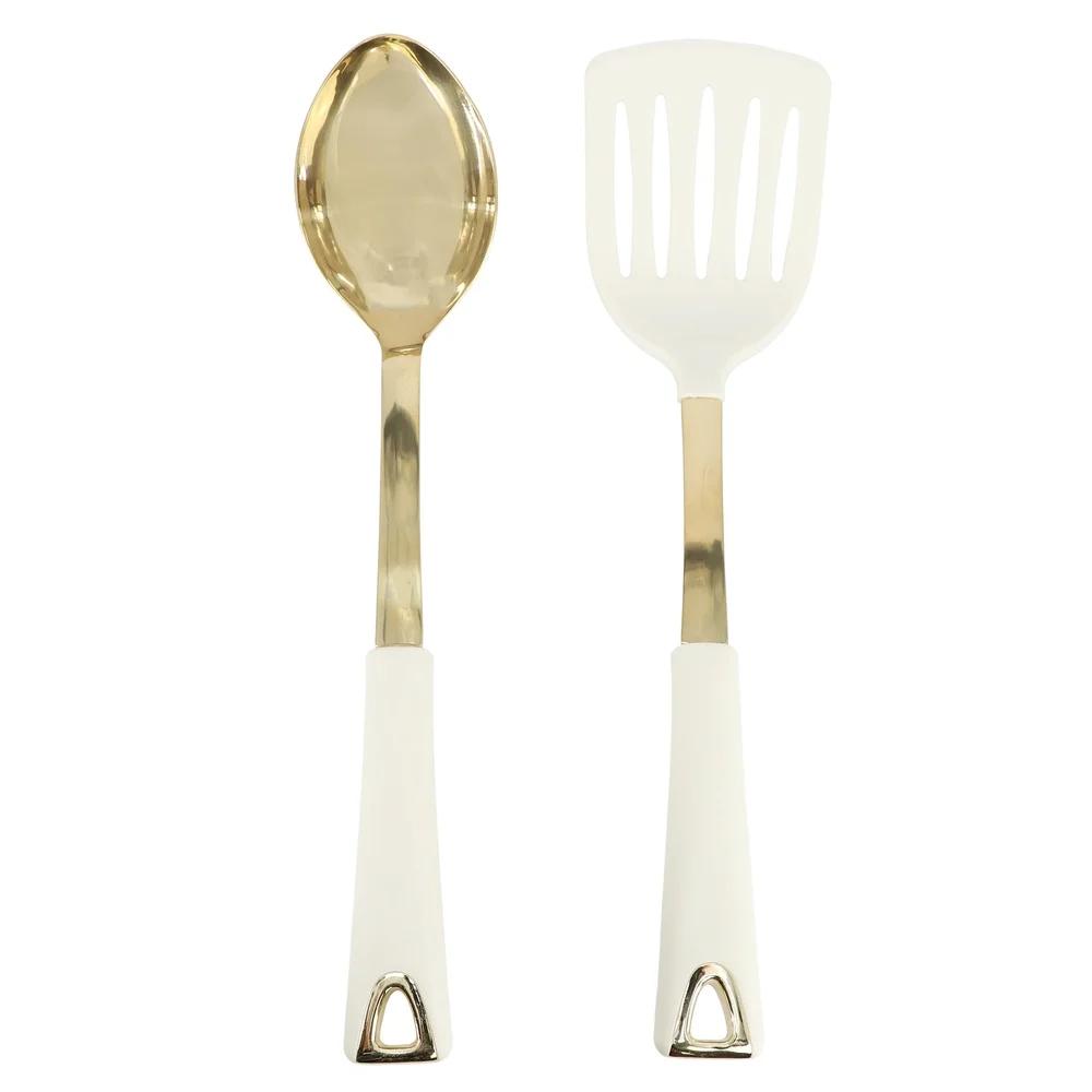 2 Piece Stainless Steel Kitchen Tool Set Turner Spoon Durable Comfort Handles Hanging Storage Dishwasher Safe Essential Cooking