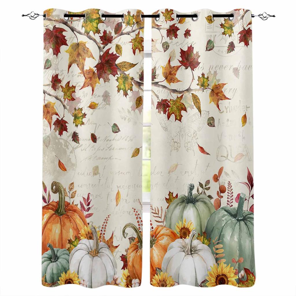 Thanksgiving Autumn Eucalyptus Blackout Curtains For Living Room Bedroom Window Treatment Blinds Drapes