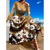 Womens Purple Floral Print Long Sleeve Maxi Dress - Elegant Party In Milk Silk Fabric
