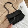 Fashion Shoulder Bag for Women PU Leather Chains Armpit Black Solid Color Messenger Bag Flap Handbags