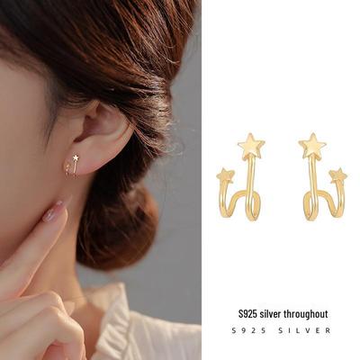 Brincos Clipe de Orelha Estrela Coreana Prata S925 Banyan Tree – Design Simples e Pequeno para Mulheres e Estudantes
