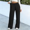 Women's Color Wide Leg Pants with Pockets - Casual Straight Leg Relaxed Fit Trousers for Everyday Wear