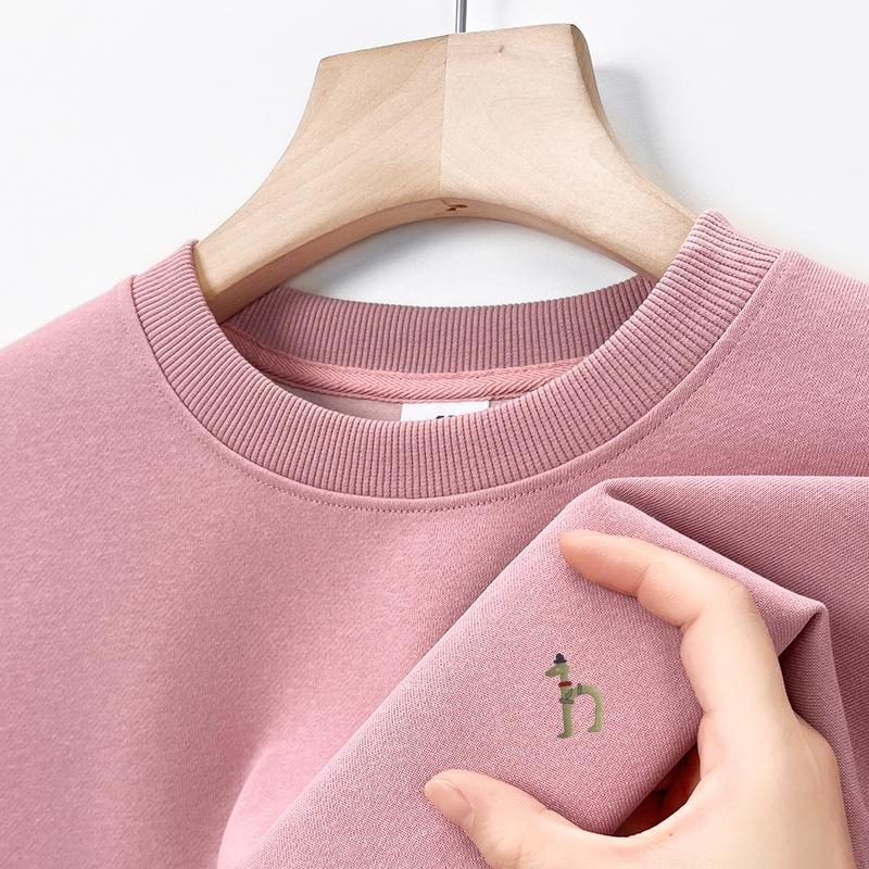 Wovey Katoenen Herfst Heren Ronde Hals Lange Mouw Hoodie High End Design Effen Kleur Hond Print Mode Casual Veelzijdig Herenkleding Top M