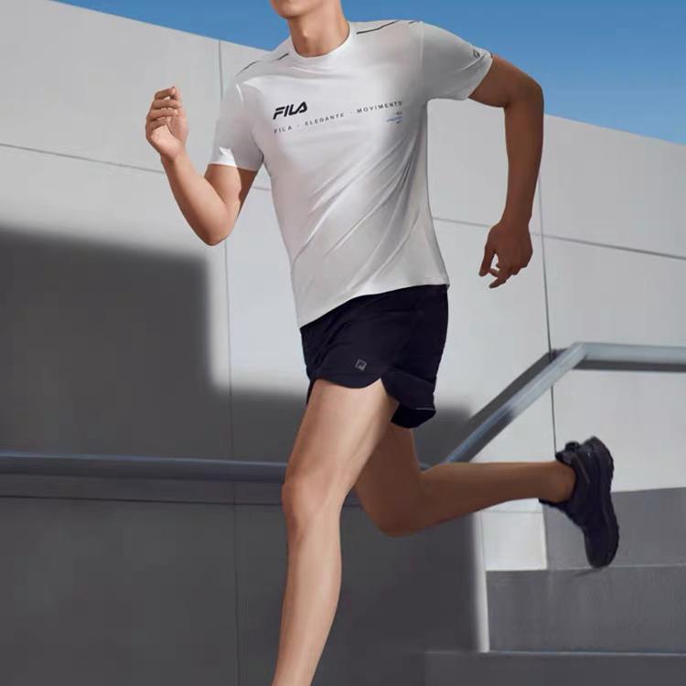 FILA Athletics Logo Woven Running Solid Loose Straight Leg Sports Casual Shorts Men shorts Deep-Black A11M132363F-BK