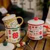 Chinese Style Retro Ceramic Cup with Lid Large Capacity National Trend Vintage Drinking Mug for Home Office