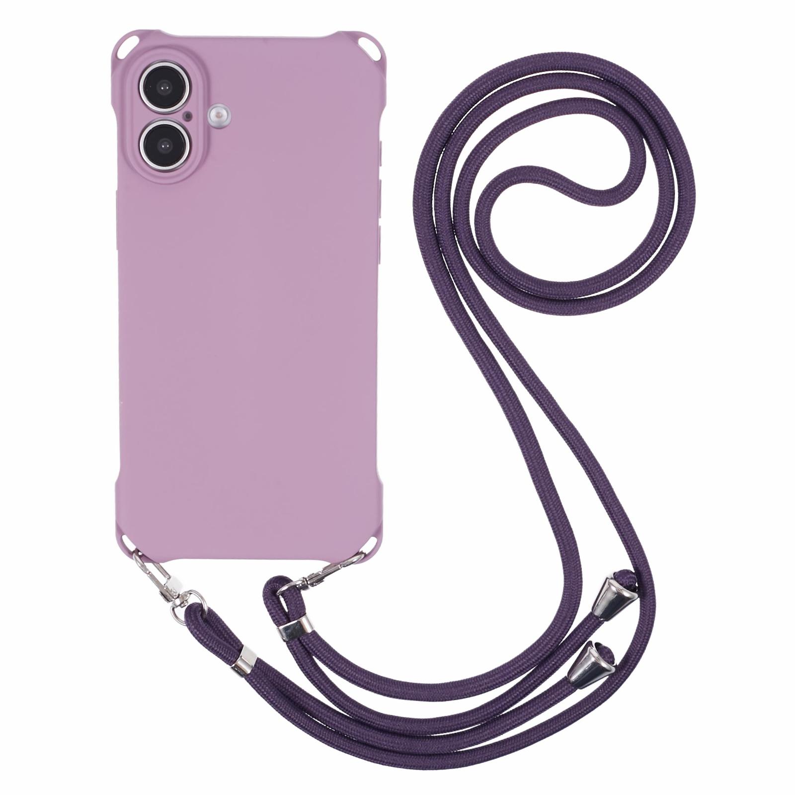 

For iPhone 16 Case Four Corner Anti Drop TPU Phone Cover with Hanging Rope Light Purple