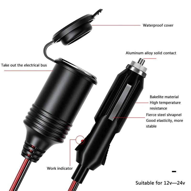 12V 24V 20A Car Charger Extension Cord  4M Wire Car Splitter Charger Cable Female Socket Plug Car Accessories