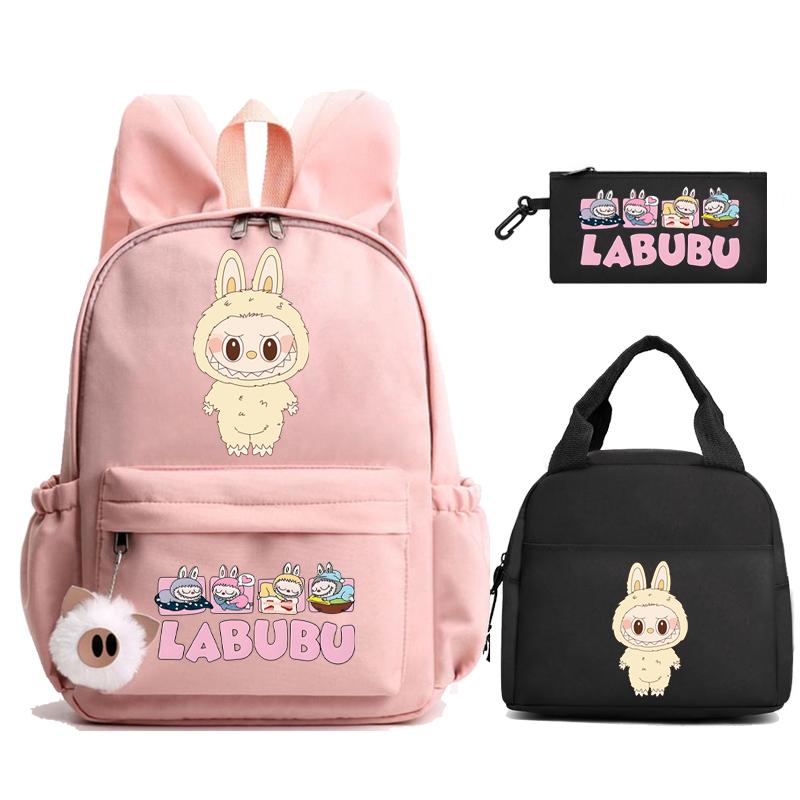 3Pcs/set Cute Printed Backpack Lunch Bag Pencil Case Children Girl Boy Mokoko Student Schoolbag Zimomo Kid Gift Mochila
