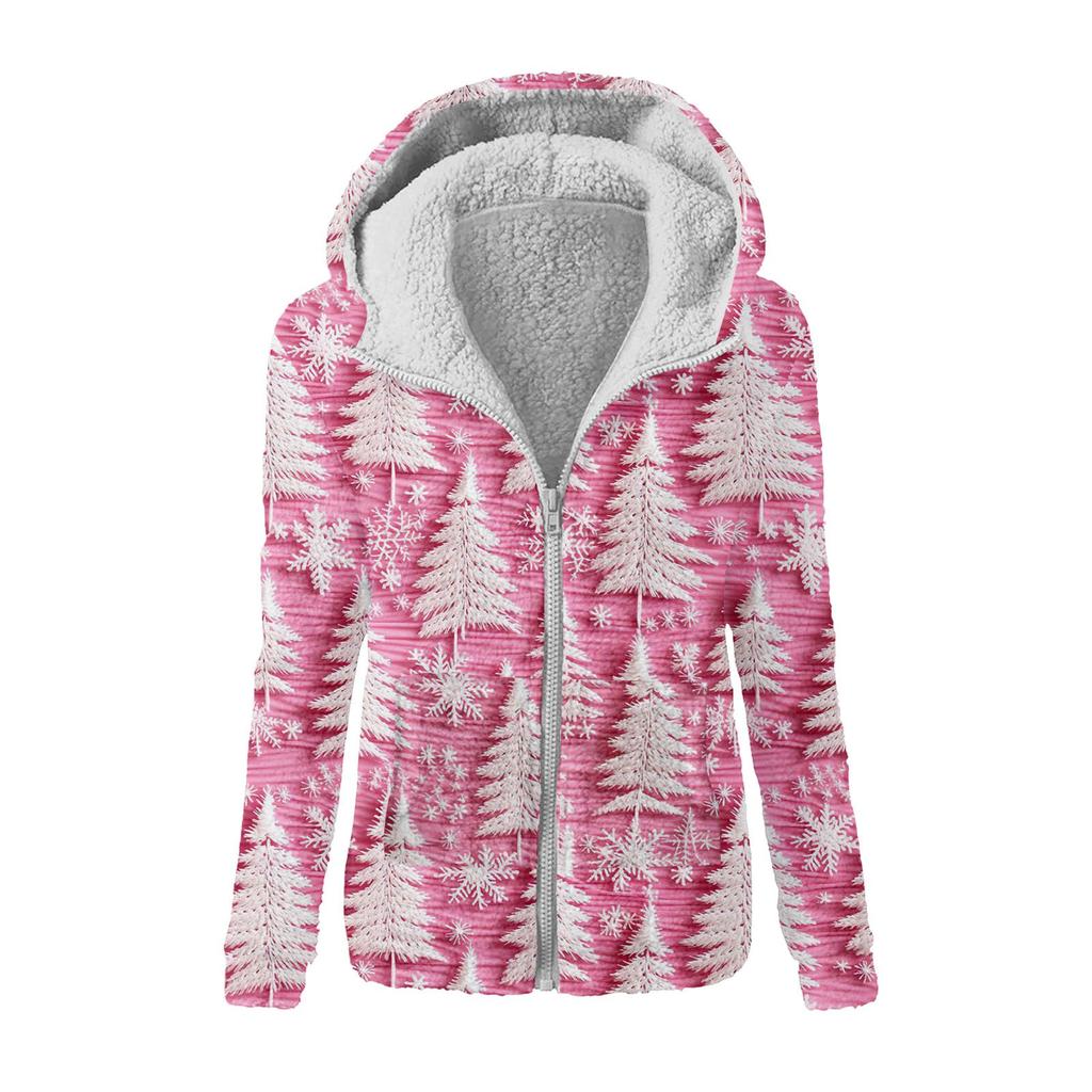 Dámská módní mikina s volným plyšovým zipem s kapucí a potiskem