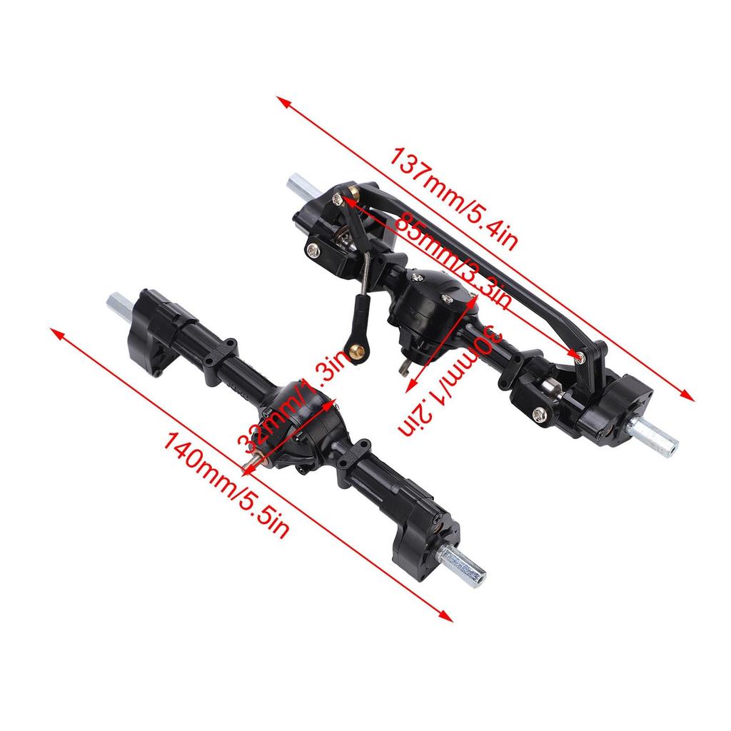 Metal front and rear axles for 116 RC cars. Front, rear axle, and gearbox. Easy installation. High strength, durability, lightweight, and easy to