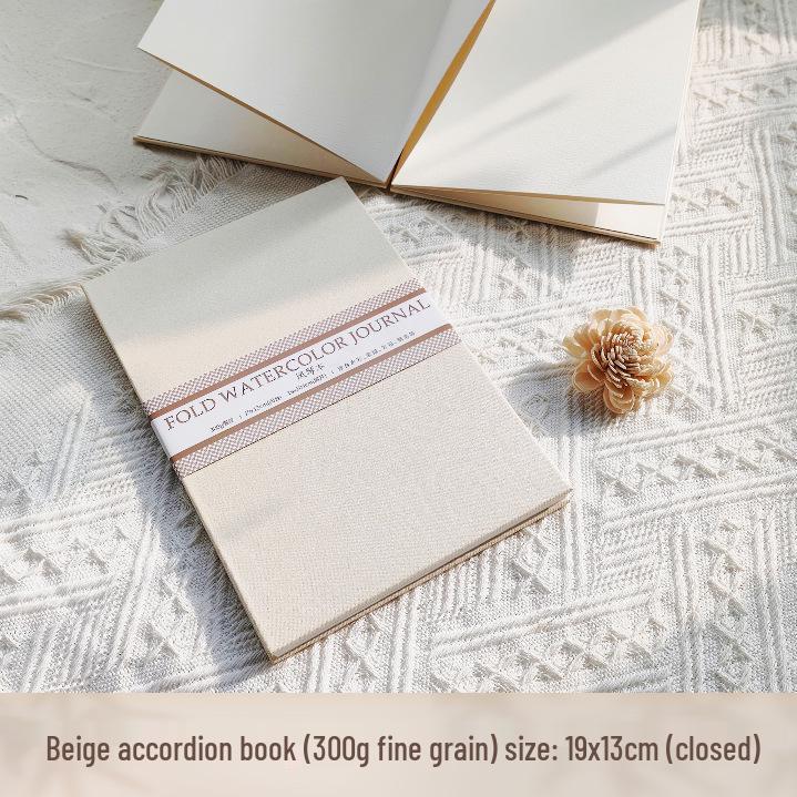 Zun Jue Portable 100% Cotton Watercolor Accordion Journal, 300g Fine Grain Fabric Book for Art Students