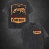 European Size Cowboys Raising Dust Western Rodeo Men'S Washed Short-Sleeved T-Shirt Top | Pure, 7.76 Oz, Double-sided Printed Pattern