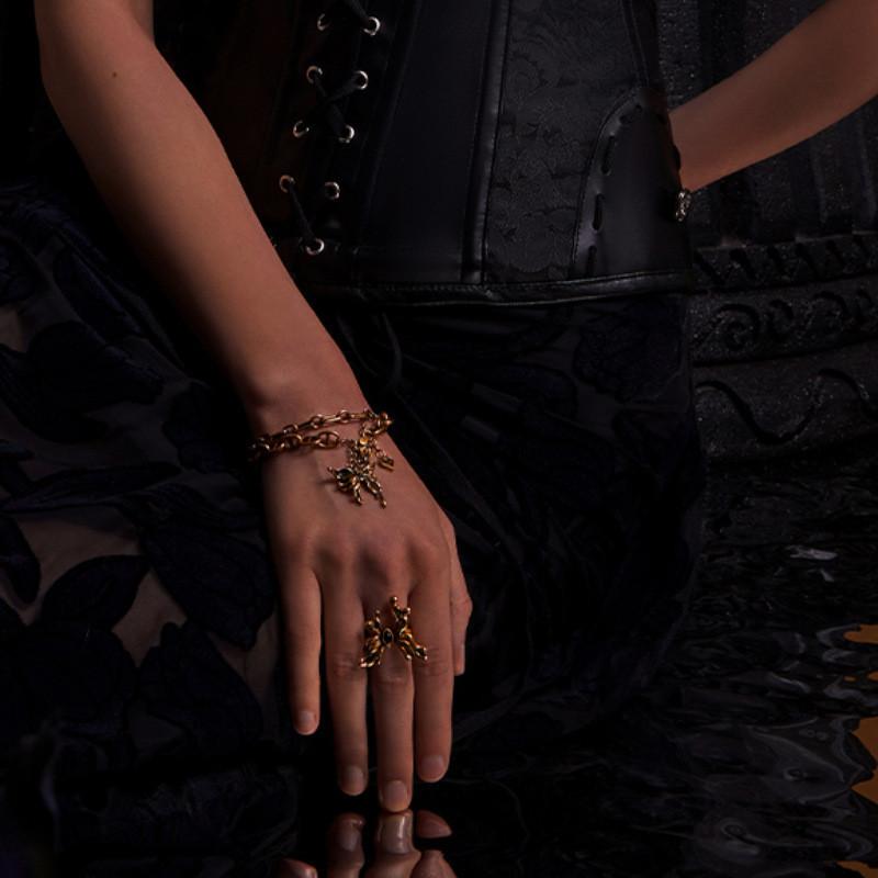 Fashionable Retro Black Agate Butterfly Ring For Women Elegant Copper Ring Collection