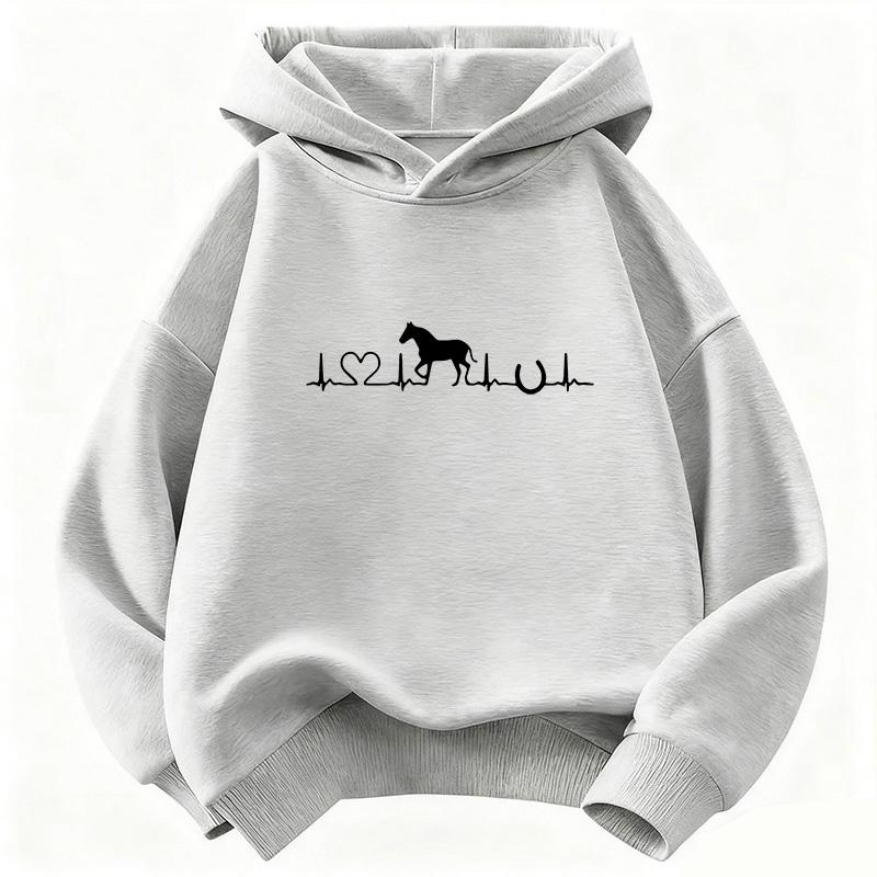 Sweat à capuche Design Cœur d'Amour Cheval pour Enfants Chat Sweat à Capuche Enfant pour Garçons Filles Automne Animal de Dessin Animé Sweats à Capuche Décontractés