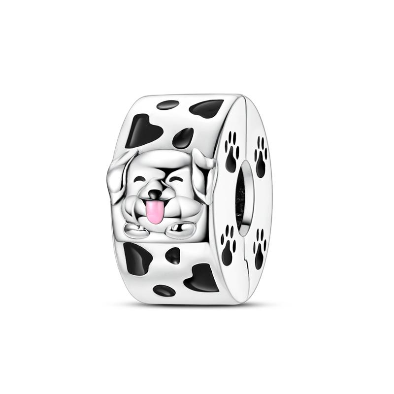 Lucky Clover Charms Bead Copper Inlaid Pink Zirconium Cute Pets Pendants Fit Original Pandora Bracelet Jewelry Gift