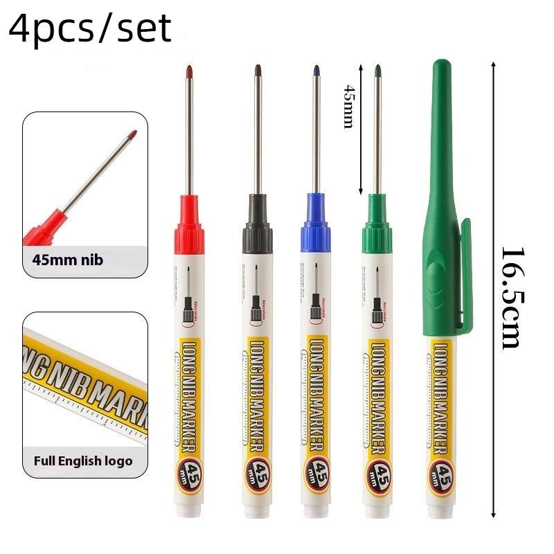 1/4Pcs Long Head Deep Hole Marker Pen Woodworking Decoration Permanent Marker Pen Waterproof Metal Perforating Pen