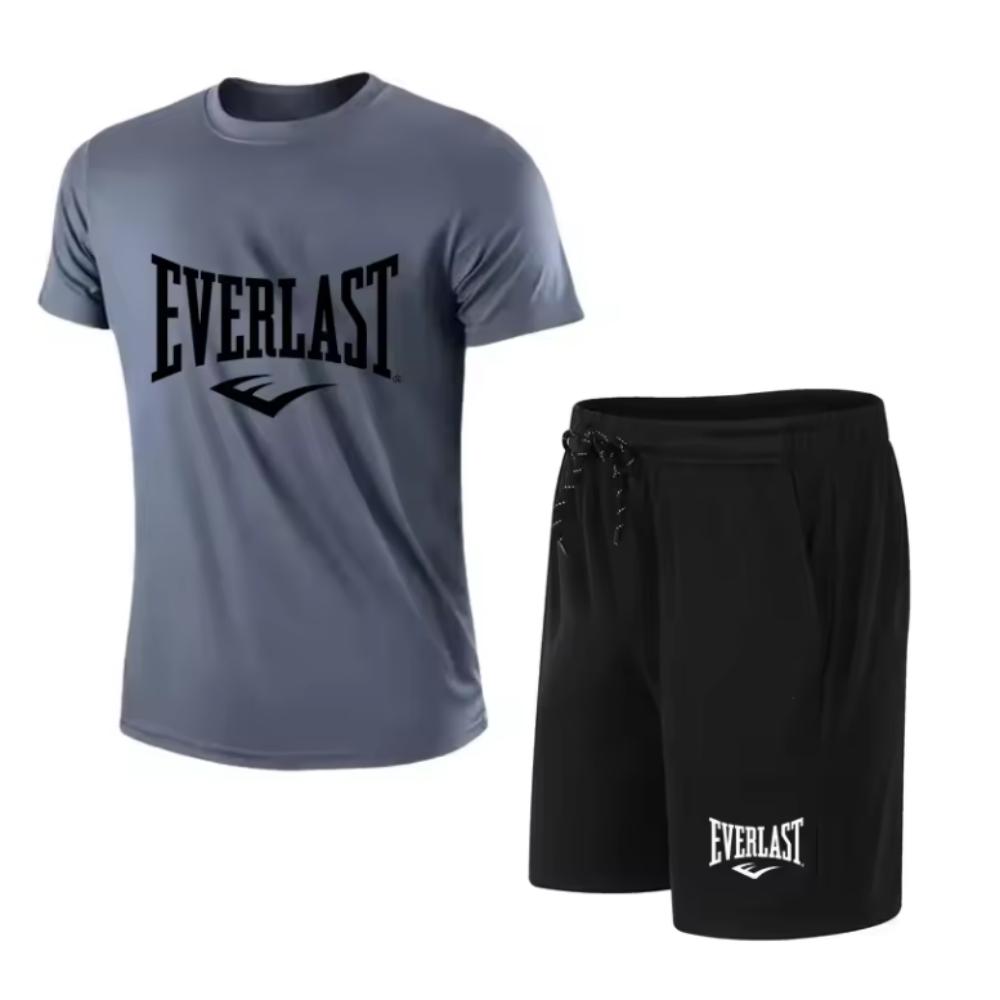 Camiseta masculina + shorts Conjunto de duas peças Casual Respirável Manga Curta Esportes Corrida Fitness Roupas com Estampa de Marca