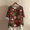 Women's Fashionable And Casual Shirt Half-sleeve Round Neck Print Cotton And Linen Blouse Top