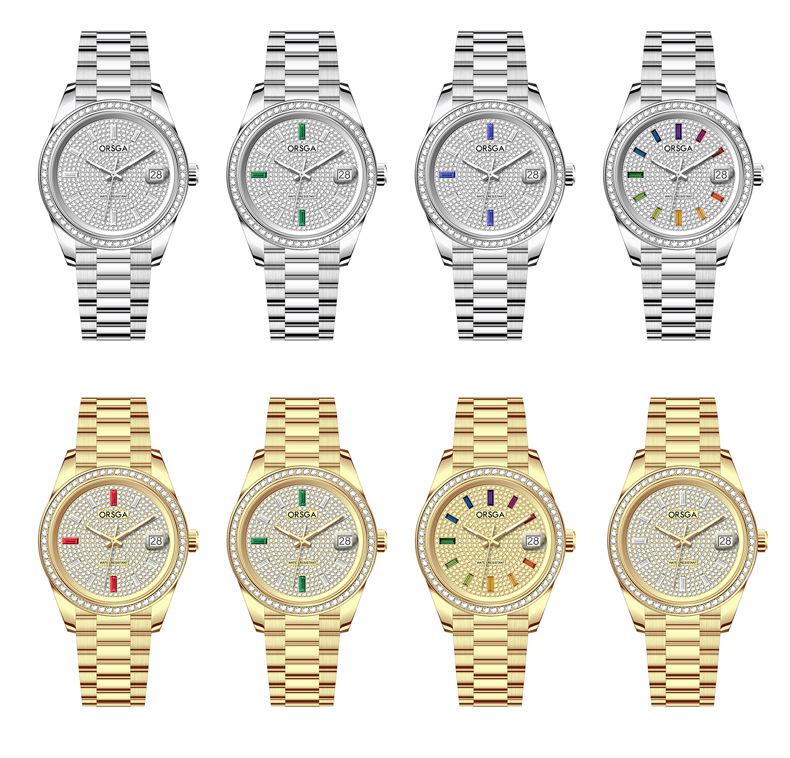 ORSGA Men's Luxury Quartz Watch with Star Design and Colored Diamond Accents