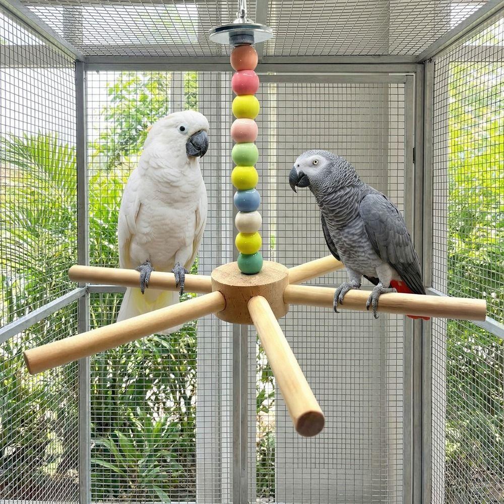 Large Size Rotating Bird Perch Toy Colorful Beads Parrot Play Rack  for Pet Birds