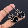 Black Onyx 999 Copper Wire Wrapped Earrings, Handmade Gemstone Jewelry Earrings For Memorial Day