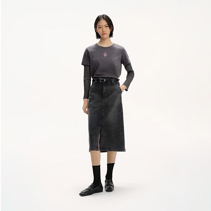 Broadcast Washed Denim Slit Mid-length Skirt