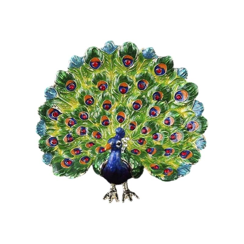 

Decorative Metal Jewelry Storage Box With Peacocks Design Compact Organizers For Home Vanity Accessories зелений
