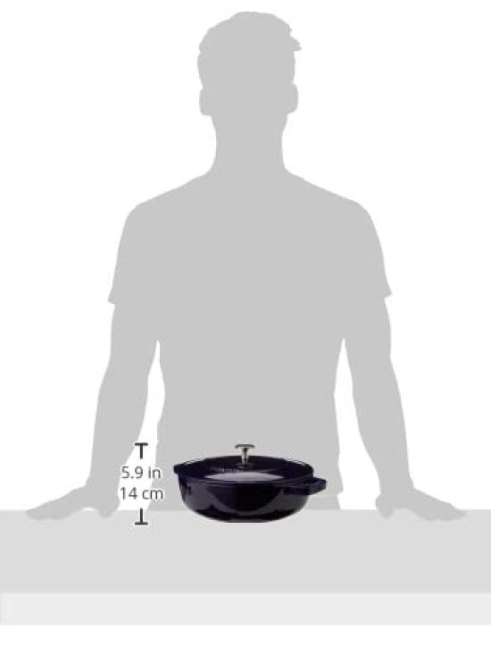 Staub Saute Pan Granblue Two Hand Cast Enamel Pot Shallow Sukiyaki Compatible with IH Japanese Blaiser "Blazer 24cm" [Authorized Product] 40511-477