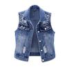 Gilet da donna in denim Perle di lusso Moda strappato Autunno Plus Size Giacca di jeans senza maniche Cappotto corto allentato Gilet causale