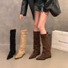 Kilklack Högklack Spetsiga Mocka Pile Stövlar Medium Riddarstövlar Damskor 2025 Vinter Skinny Långa Stövlar