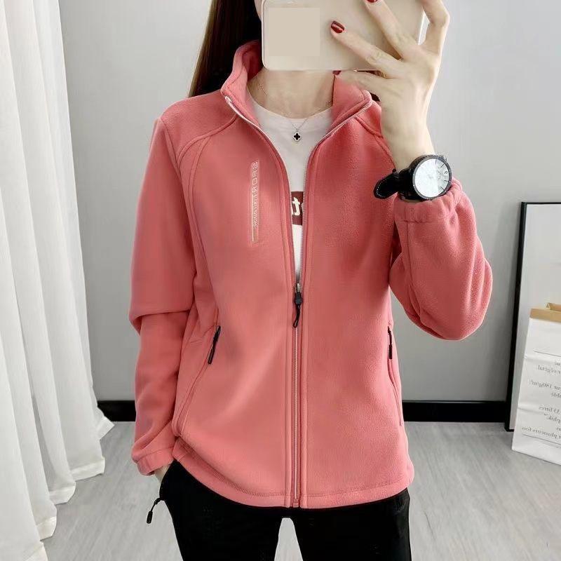 Autumn and Winter Fleece Jacket Women's Casual Fleece Jacket Stand Collar Thick Cardigan Sports Outdoor Warm Hoodie Jacket