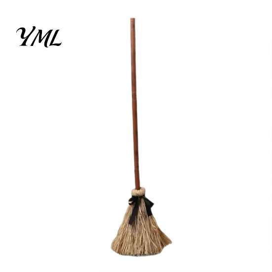 Interactive Halloween Window Display Electric Broom Toy, with Touch Activated Swinging Prop, Retro Realistic Silk Witch Straw Broom, for Party
