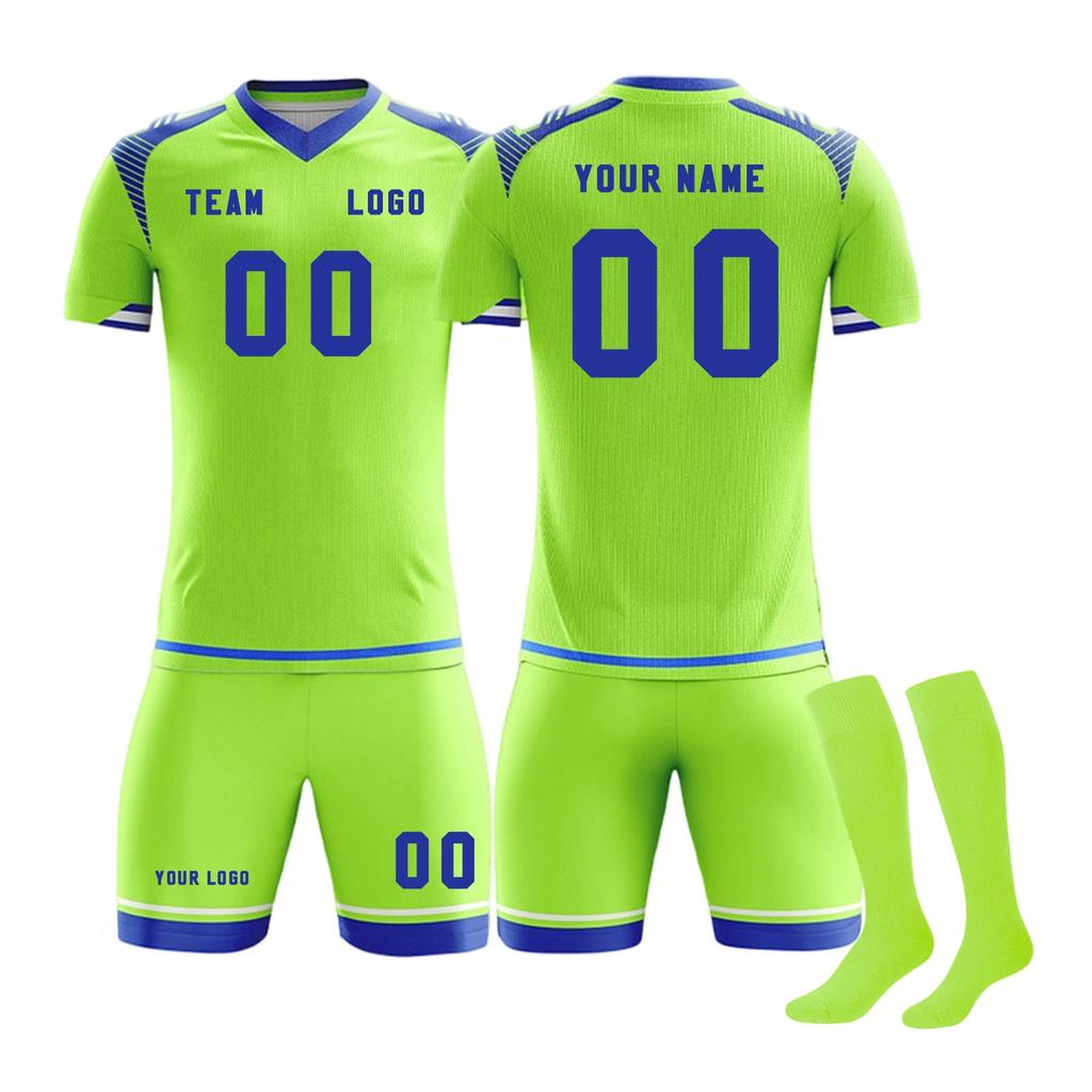 Men Soccer Jersey Set Short Sleeve Breathable Athletic Training Uniform with Shorts and Socks for Sports Teams Clubs